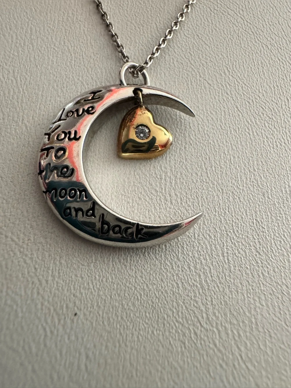 I Love You to the Moon and Back 925 Crescent Moon with 14k Heart (w/diamond)